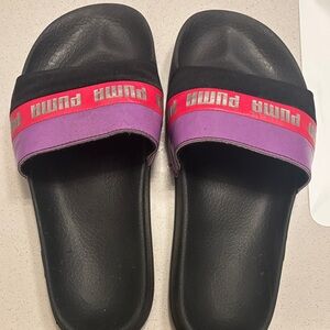 Puma Black Slides with Pink and Purple Straps